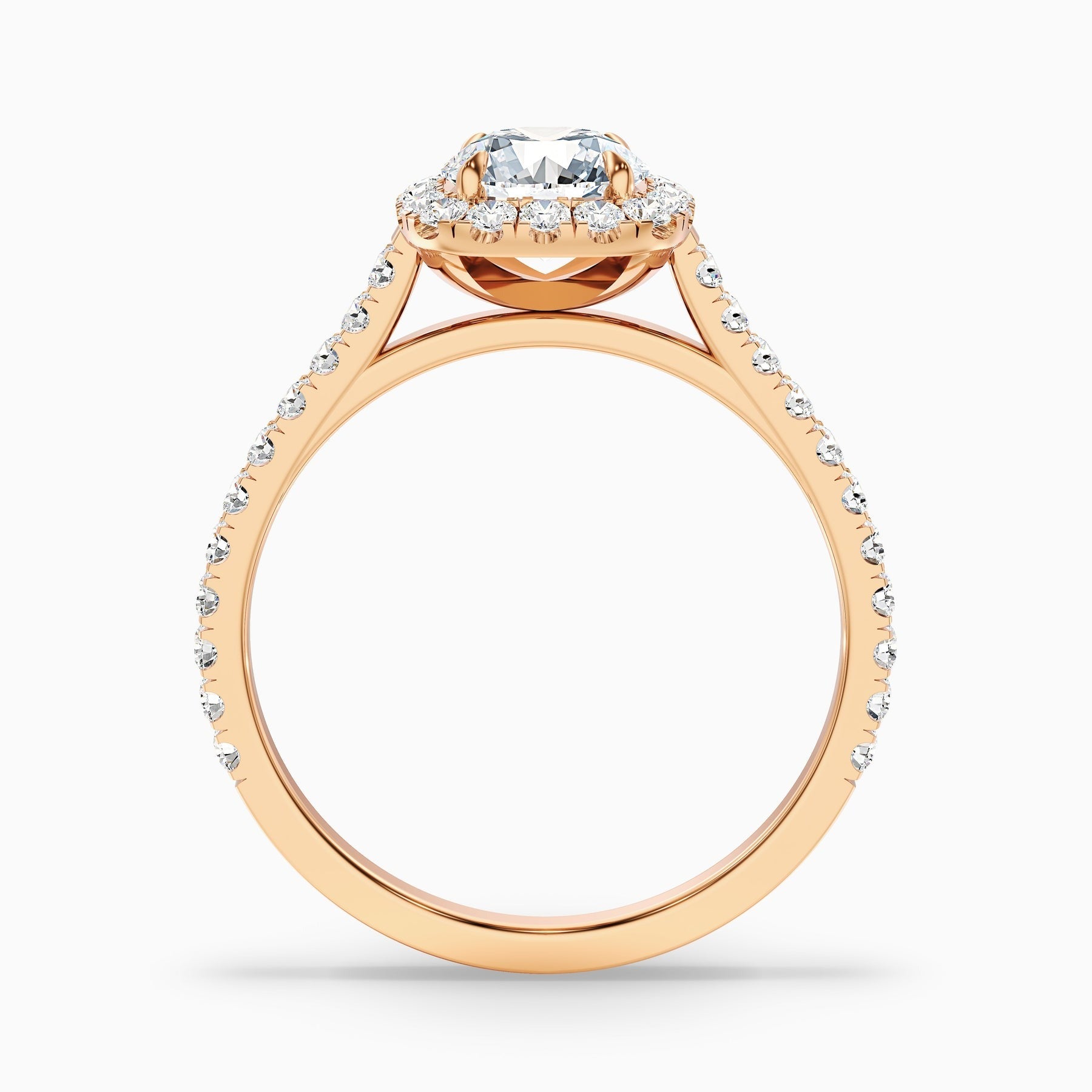 Oceanic 1 Carat Round Halo Pave Lab Grown Engagement Ring in 10k Rose Gold